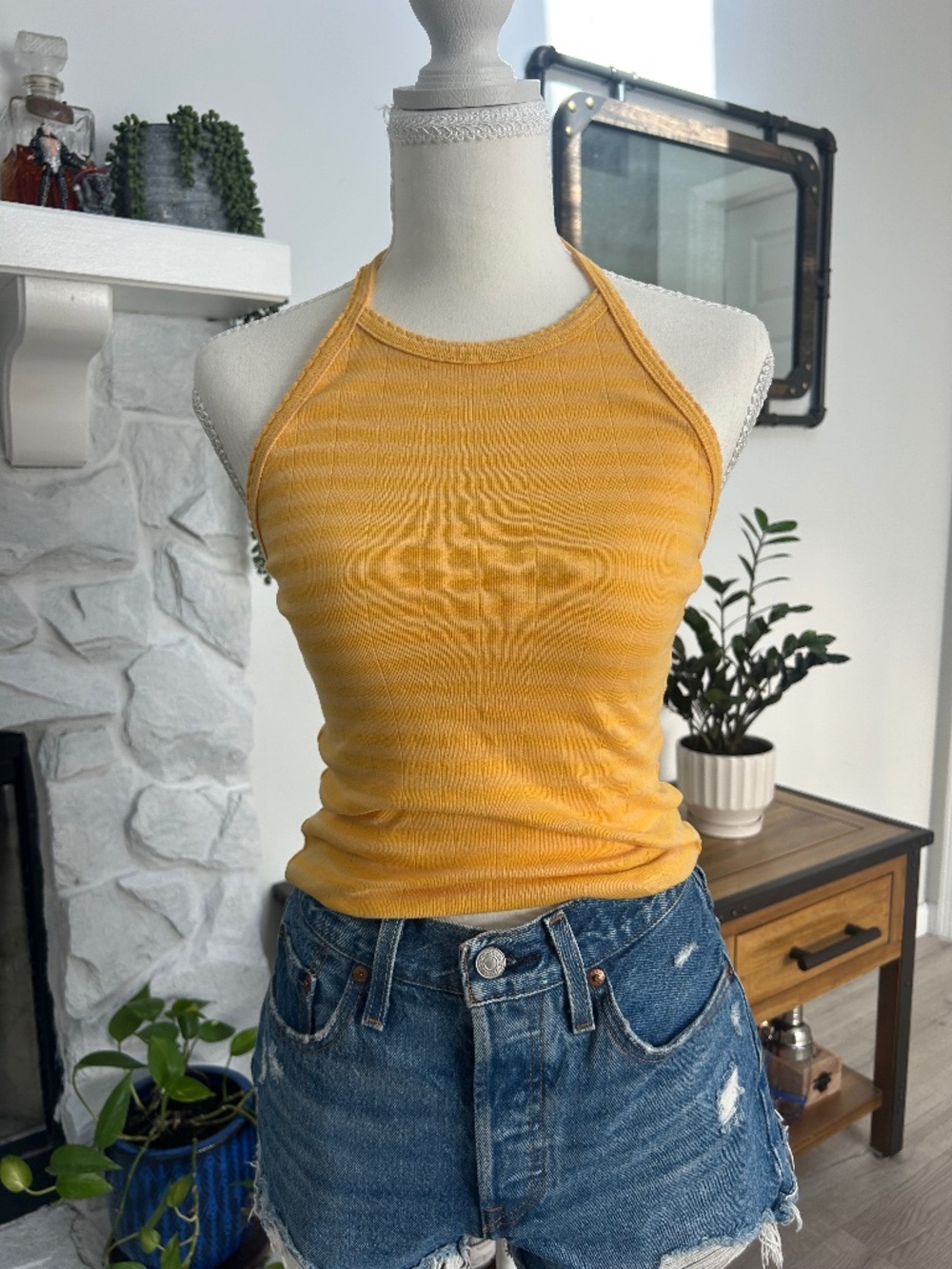 Yellow striped halter top